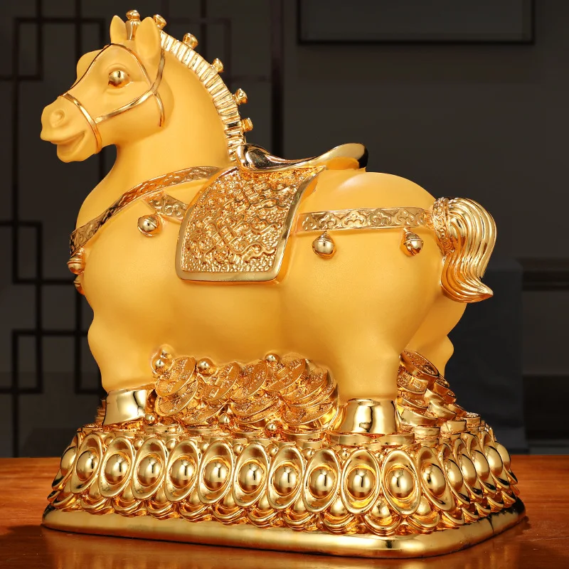 Wealth Gold Horse Money Tank Decoration Creative Money Tank Resin Crafts Home Living Room Tv Cabinet Decor Gifts Ornaments