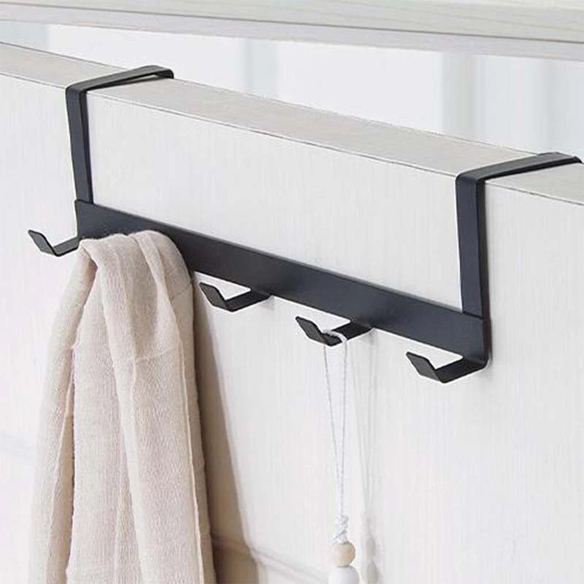 

Household Iron Door Back Hook With No Punching Or Marking Back Style 5-link Hook Multifunctional Clothes And Hats Storage Rack