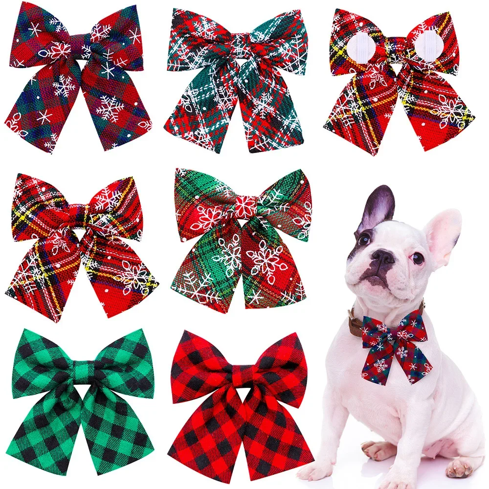 New 50pcs Charistmas Dog Bowties Large Dog Collar Accessories Slidable Cotton Dog Bows Christmas Dog Supplies For Large Dogs