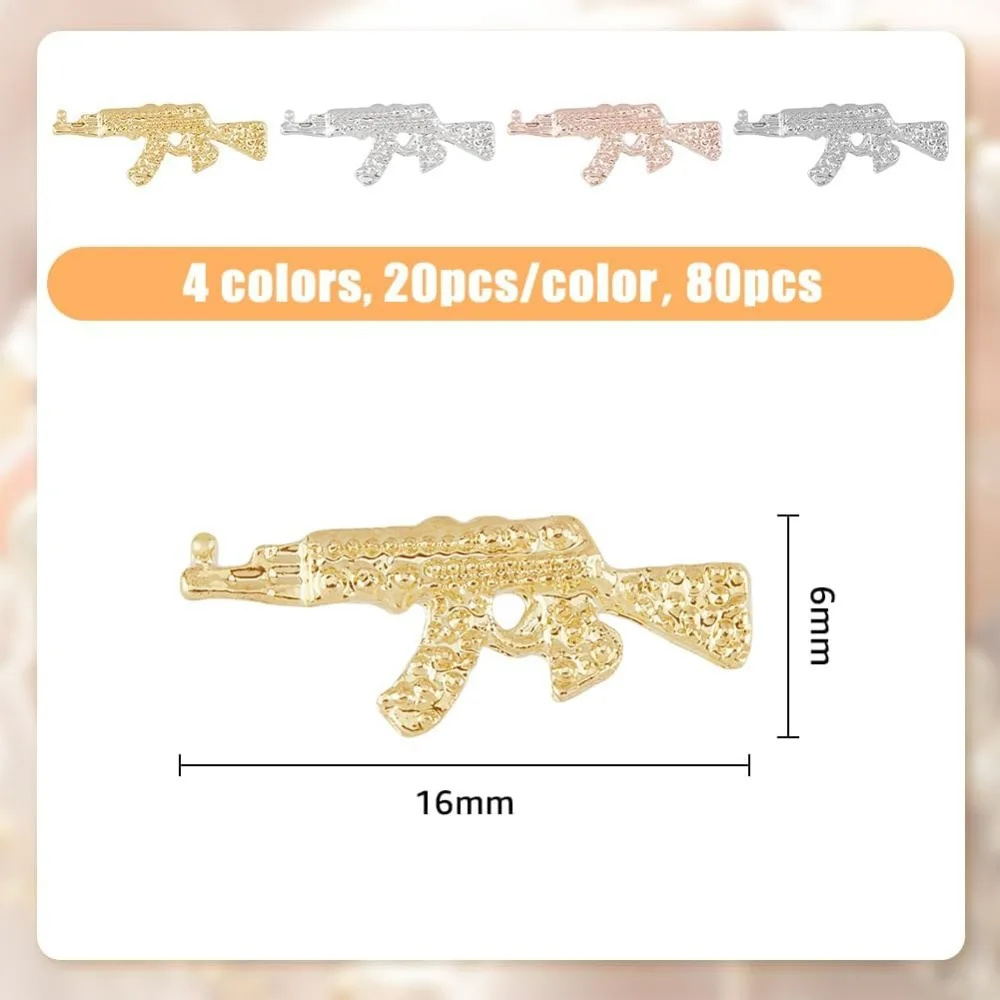 80Pcs 4 Colors Alloy Weapon Gun Charms Nail Accessories Retro Submachine Design Nail Art Charms 3D Metal Nail Art Decorations