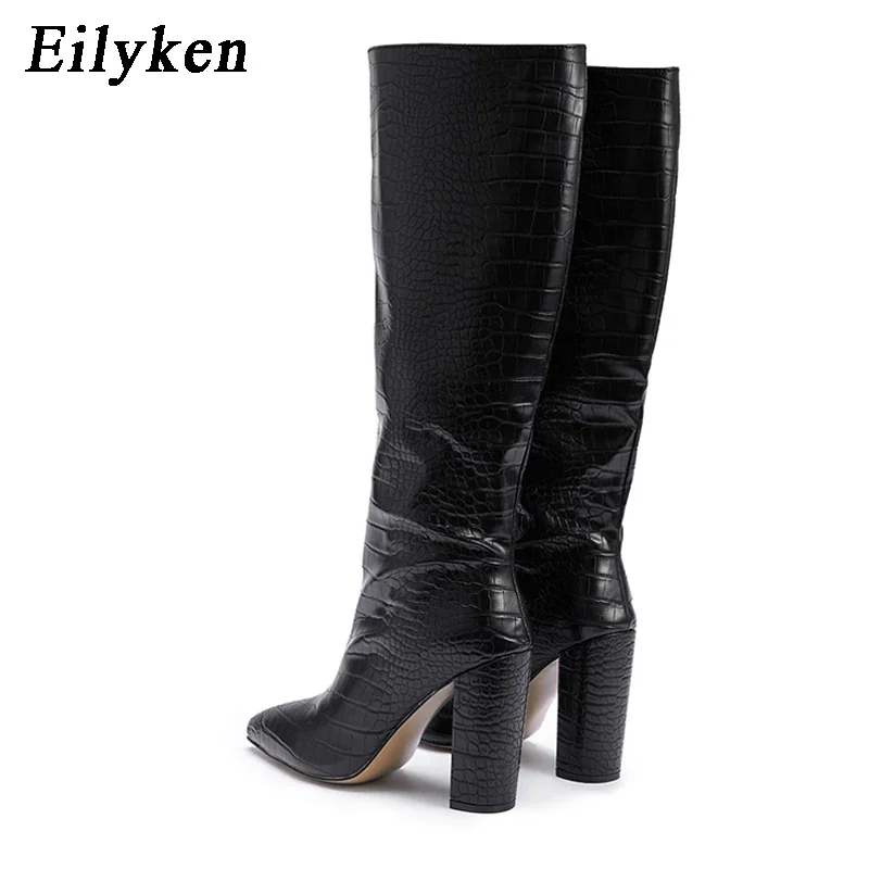 Eilyken Spring Autumn Pointed Toe Women Long Knee-High Boots Fashion Soft Leather Square High Heels Female Shoes - Image 4