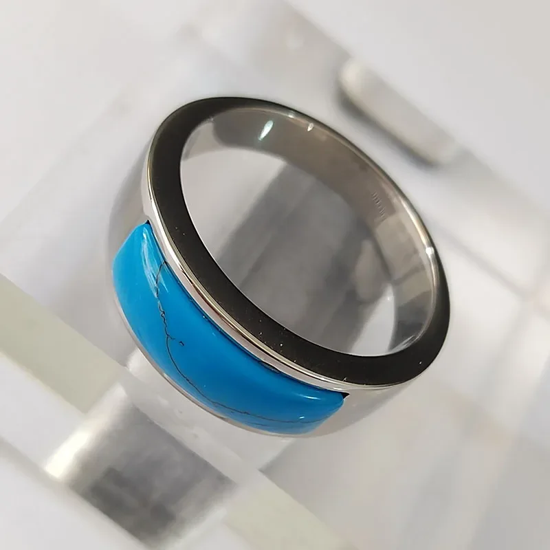 7 Colors 8mm Rings for Men Women Silver Color High Quality Stainless Steel Ring with Natural Turquoise Wedding Gifts for Guests