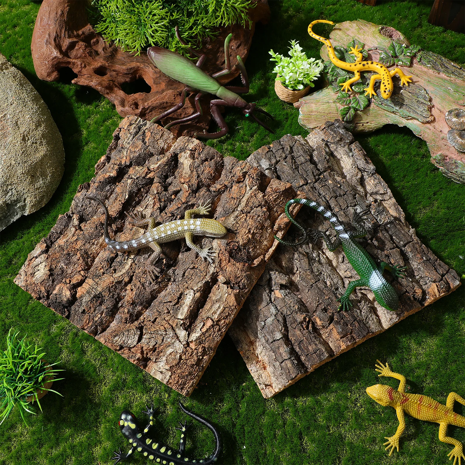 

4 Pcs Bearded Dragon Climbing Accessories Rock Cork Bark Flat Background Aquarium Decor