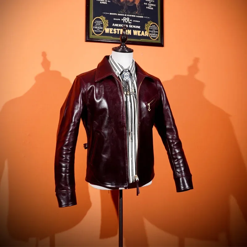 

Тяжелая классическая кожаная мотоциклетная куртка растительного дубления 1930-х годов в японском стиле из конской кожи, мужская американская куртка с лацканами
