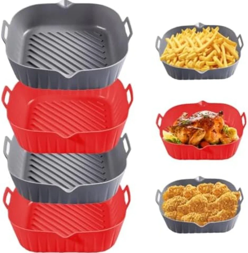 ir Fryer Basket Square Silicone Baking Tray Pot Non-stick Food-grade Liner Kitchen Oven Inserts Airfryer Baking Tray Mold Basket