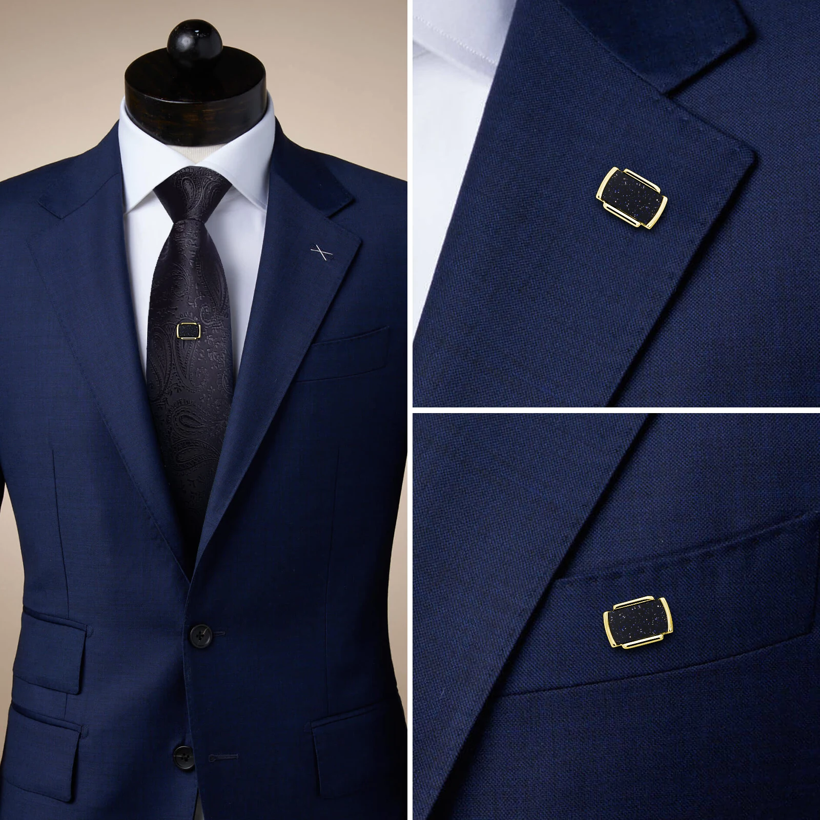 Hawson Natural Stone Gold Tie Clip Elegant Matte Finish with Chain Buckle Locking Tie Pin for Men