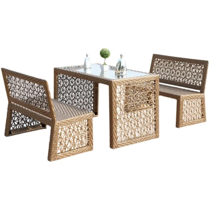 Outdoor rattan chair balcony self-help bar teahouse table chair living room leisure rattan chair three-piece combination