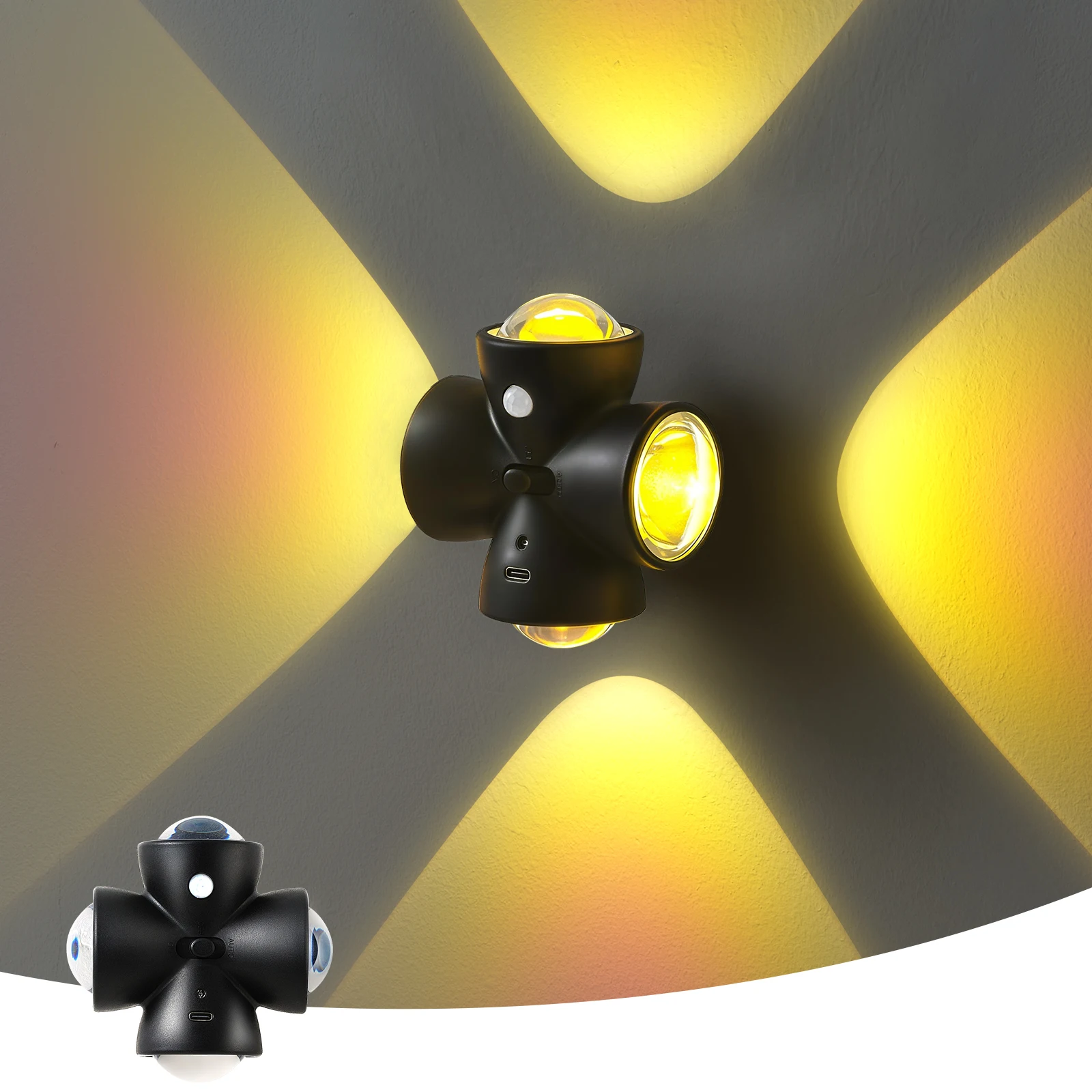 

Светодиодный ночник с датчиком движения, USB-перезаряжаемый, проектор заката, настенный светильник с вращением на 360° для создания атмосферного освещения в комнате