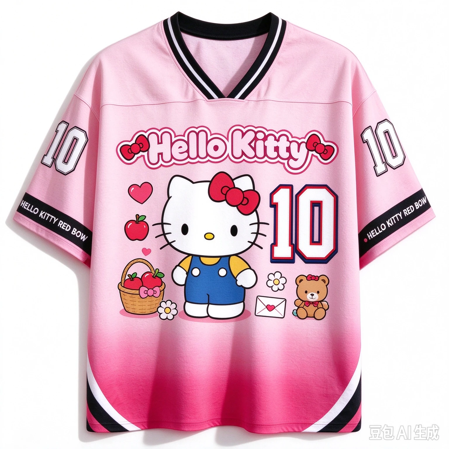 2026 Hello Kitty 3D-Druck Fußballtrikot Nr. 10 Rosa Farbverlauf Unisex Sommer Kawaii Y2K Streetwear Atmungsaktive Cartoon-Fan-Oberteile – Detail 4