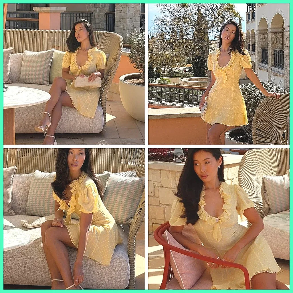 

Chic Polka Dot V-Neck A-Line Mini Dress for Women, Puff Sleeve High Waist Summer Party Dress (Characters: 78)