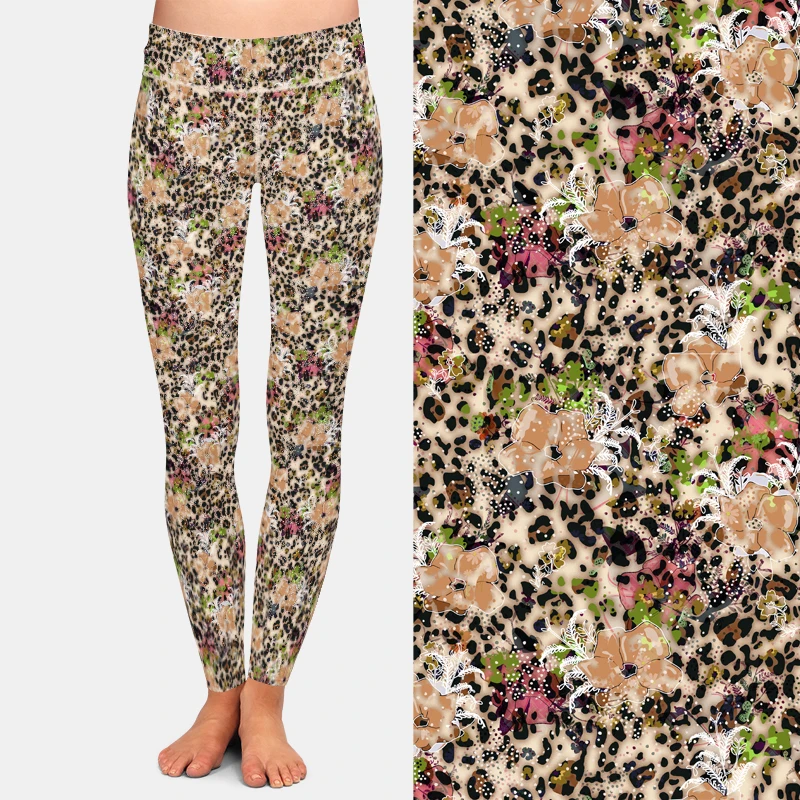 LETSFIND Legging Fitness Wanita Berkualitas Tinggi 3D Leopard dan Legging Melar Ketat Seksi Ramping Lembut Gambar Campuran Bunga dan Campuran