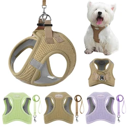 Arnês com trela para cães pequenos e medianos, colete pet waffle, coleira de cachorro, roupas respiráveis, acessórios yorkshire, gatos