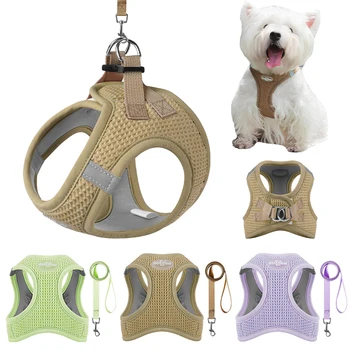Arnês para gatos e cachorros com coleira, colete respirável para animais de estimação, roupas para cães pequenos e médios, coleira de arnês para cães yorkshire, acessórios para cães