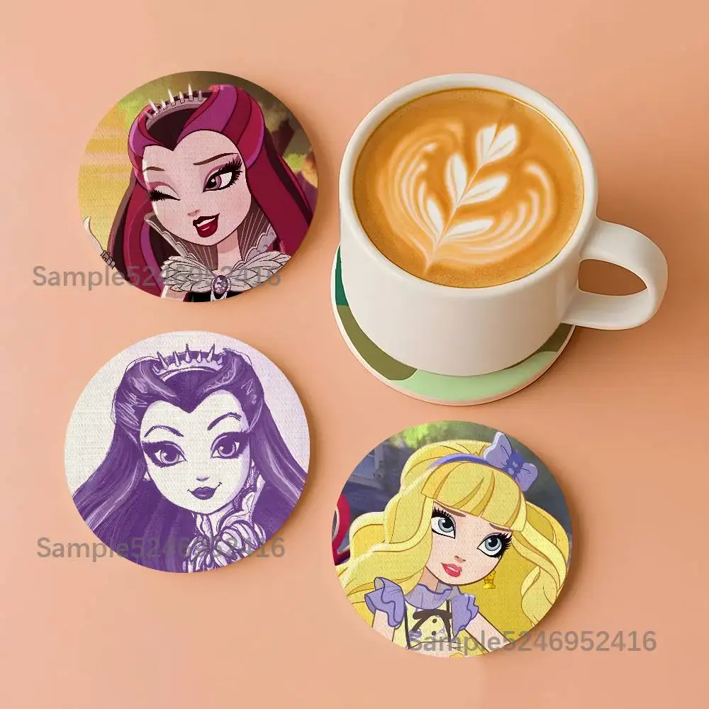 E-Ever After High - Posavasos Redondos de Madera Resistentes al Calor, Antideslizantes, Decoración para Cafetería, Juego de Impresión Plana en Color 2D