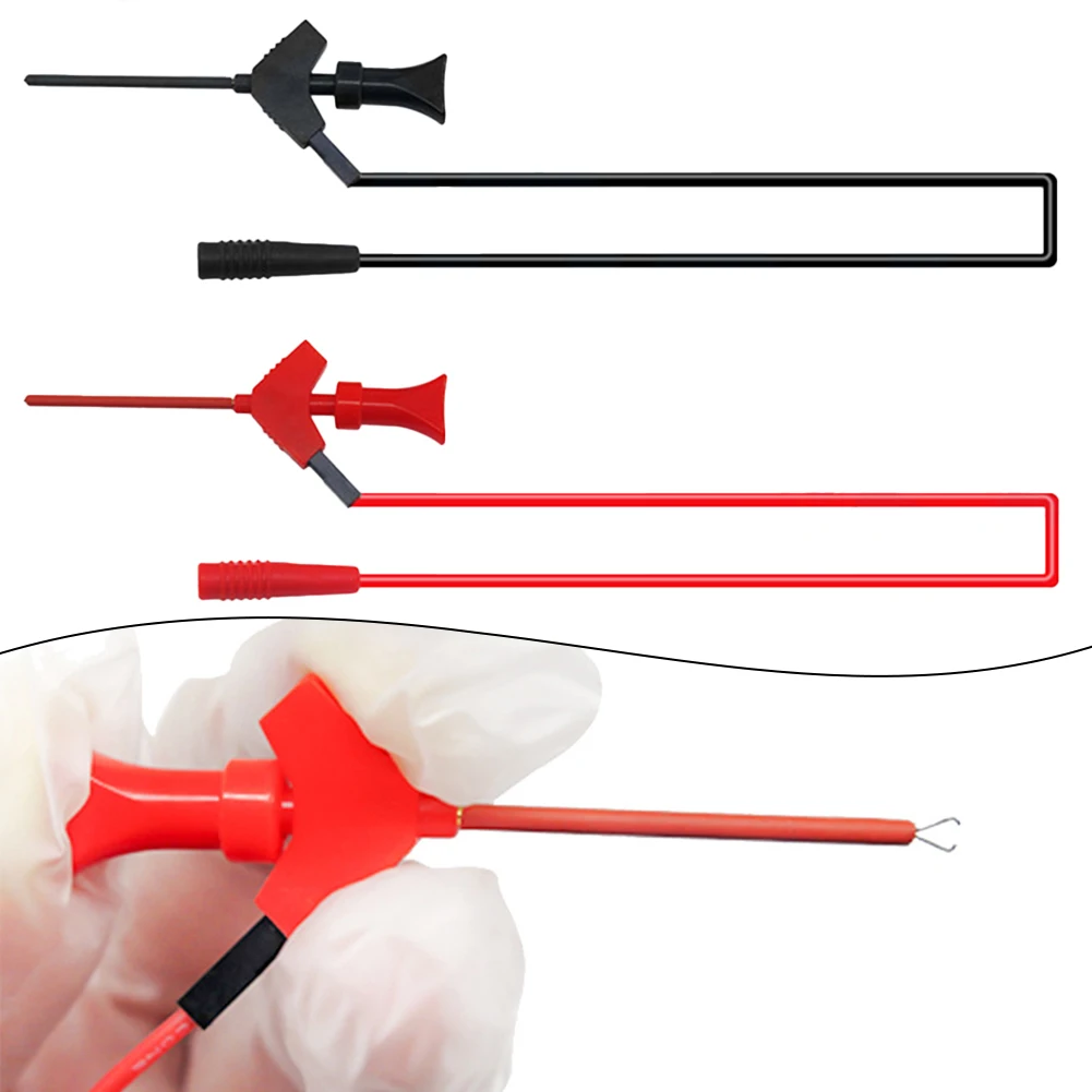 2pcs P1511B Multimeter Hook Clip 2mm Spring Probe 26AWG Silicone Wire For IC Testing And Electronics Repair Tool Red