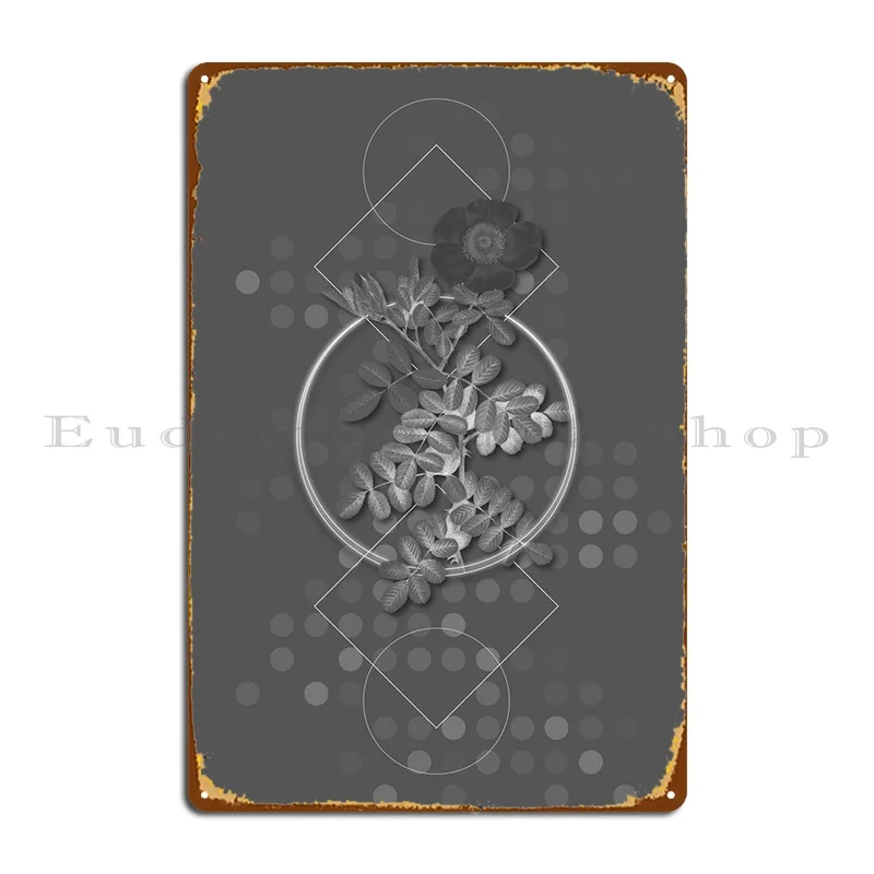 

Gray Geometric Rose Flower Metal Sign Cinema Garage Wall Plaque Character Club Tin Sign Poster