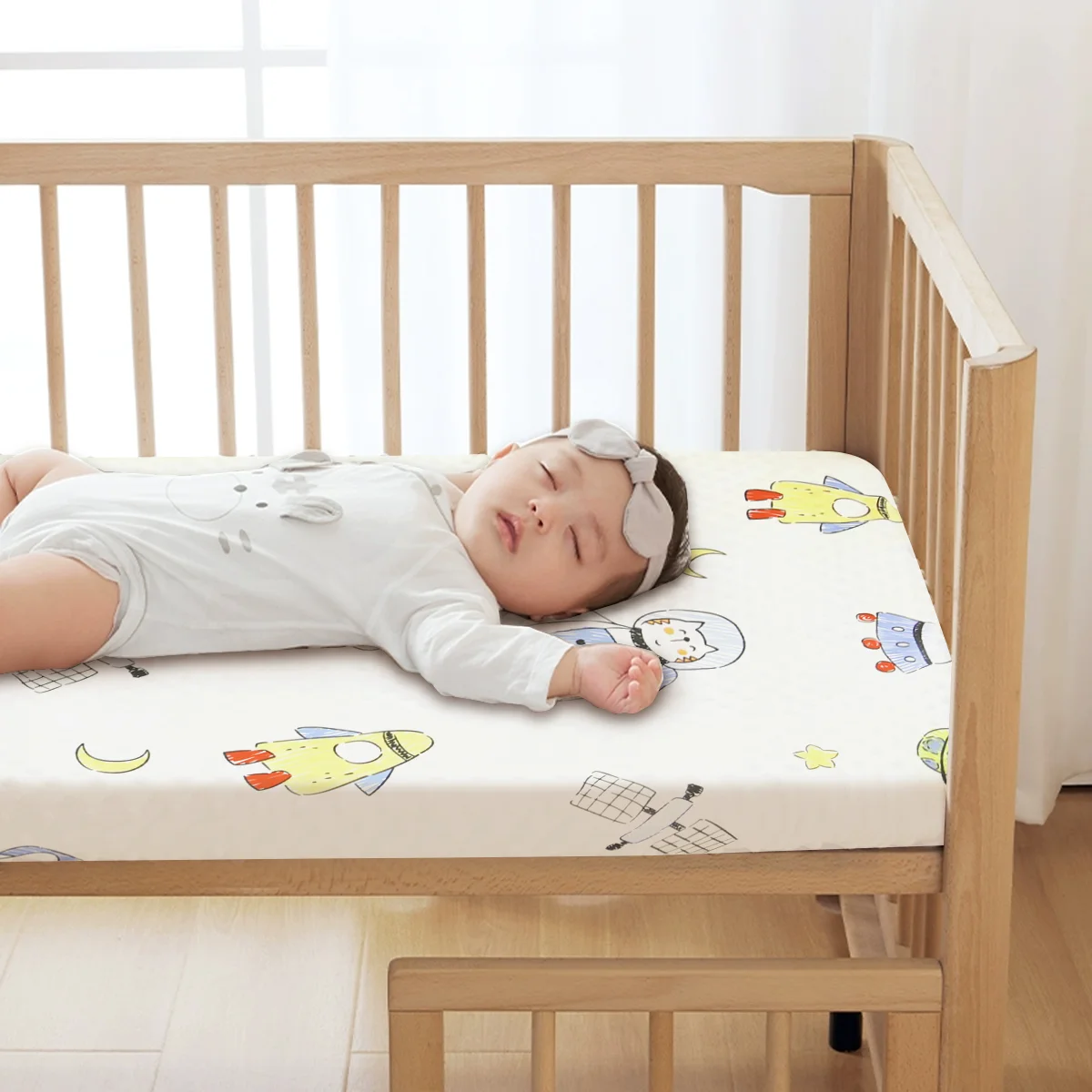 Fodera protettiva per materasso lenzuolo per bambini in puro cotone al 100% con design a fascia elastica sul fondo