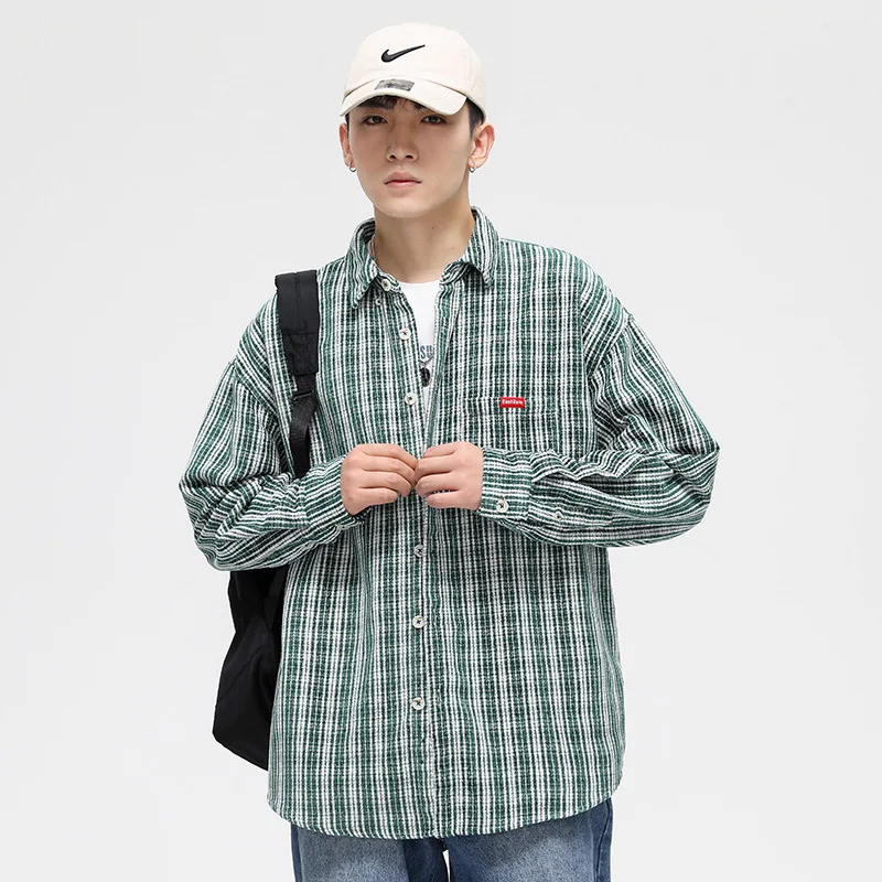 

Spring and Summer Men's New Style Fine Stripes Long-Sleeved Shirt Men's Shirt Pocket Decoration Trendy Jacket