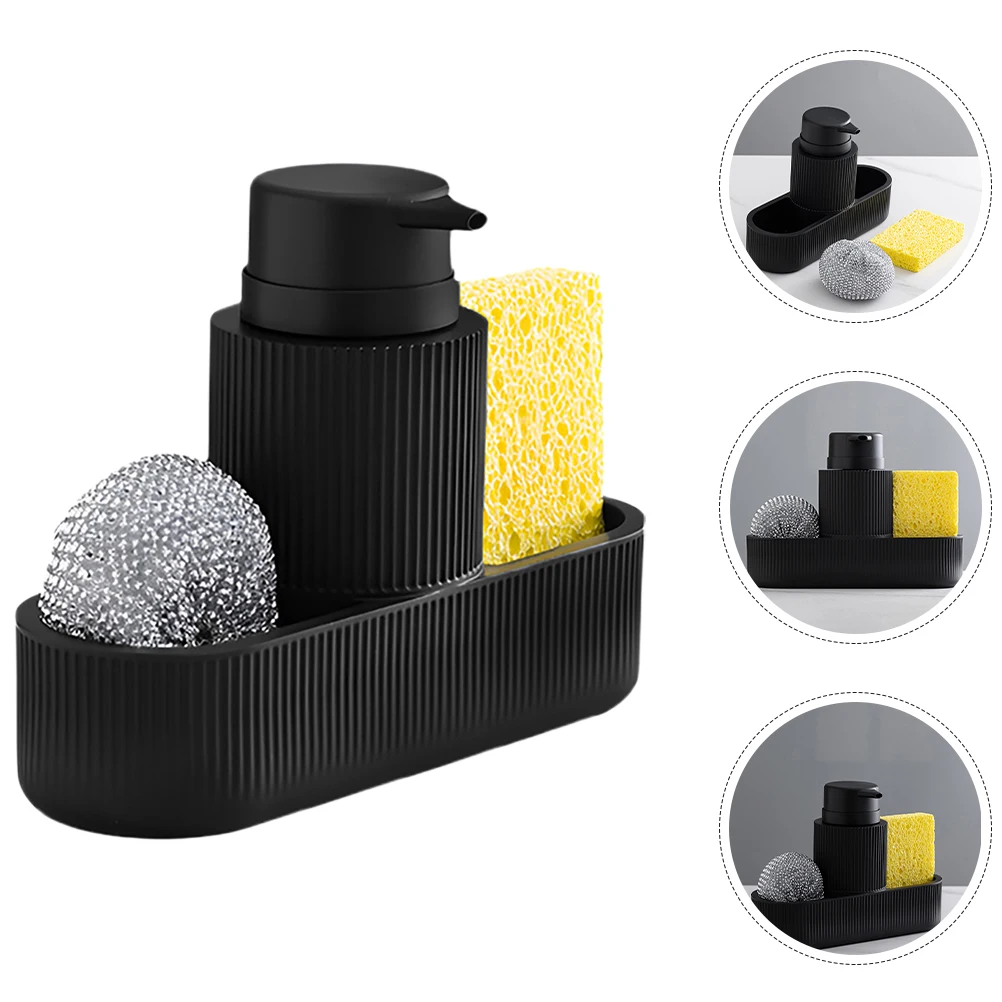 

Black Kitchen Sink Dishwashing Liquid Dispenser Set Sponge Holder Home Use Resin Easy Cleaning Practical Soap Bottle