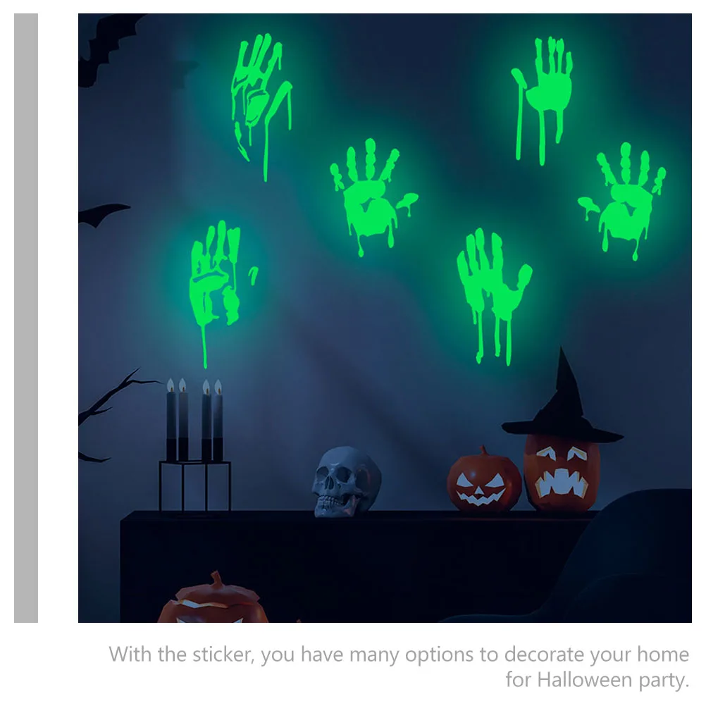 

Luminous Blood Handprint Wall Stickers Halloween Decorations Indoor Window Fluorescent Decals Car Pvc Office Home