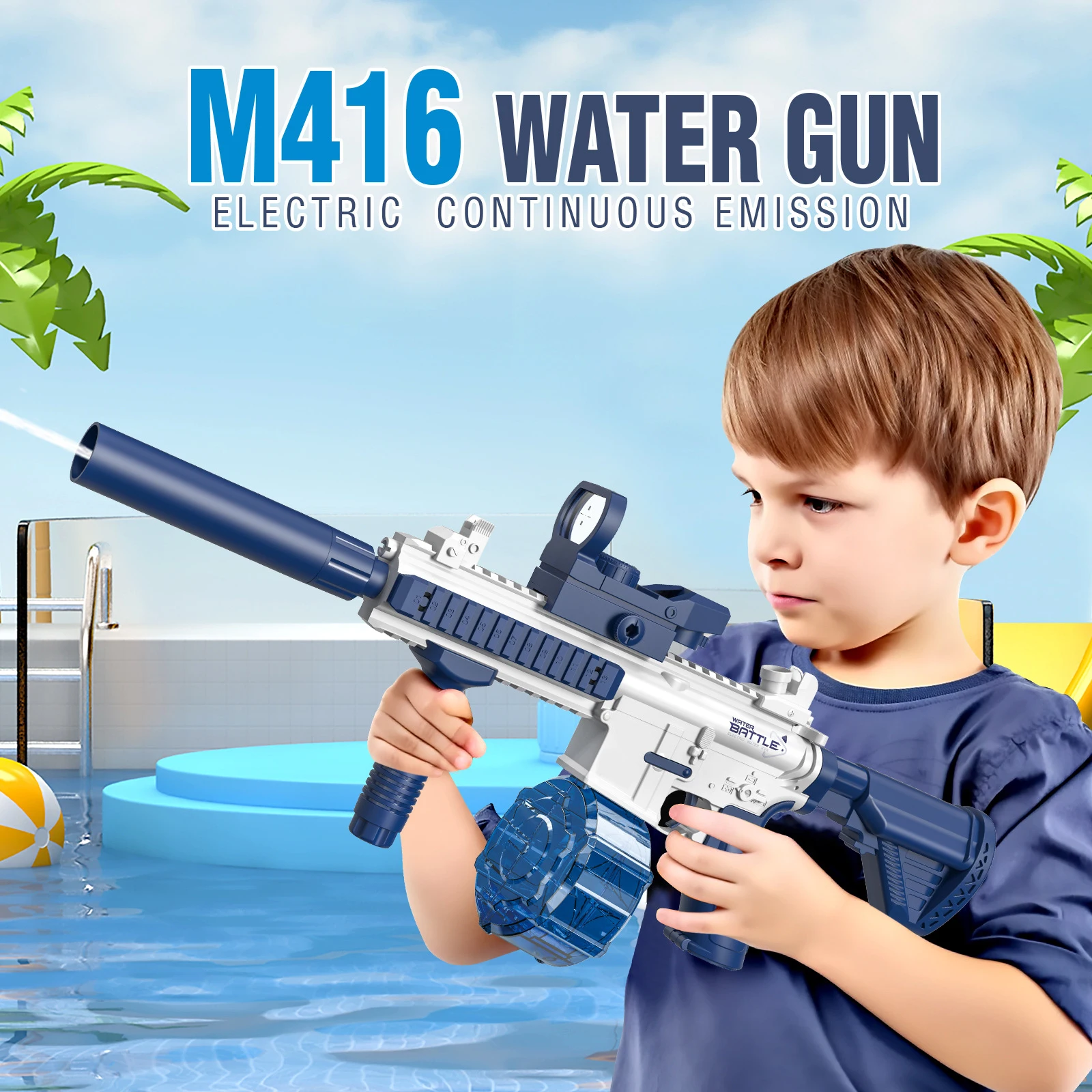 Water Gun Toy Portable M416 Water Gun Automatic Water Spray Gun Toys Electric Burst Water Gun Children Outdoor Water Fight Toys