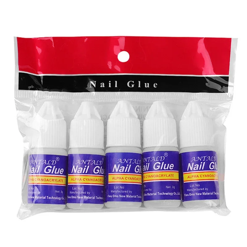 5pcs 3g Fast drying nail art glue tips glitter UV acrylic rhinestones decorations nail glue false tip multipurpose manicure tool