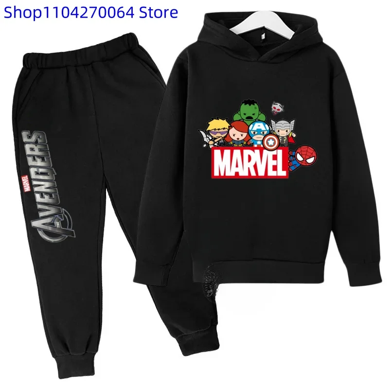 2025 Marvel Spiderman Children Clothes Boys Hooded The Avengers Autumn Sweatshirts Kids Pullovers Tops Teen Boys Hoodie Pant Set