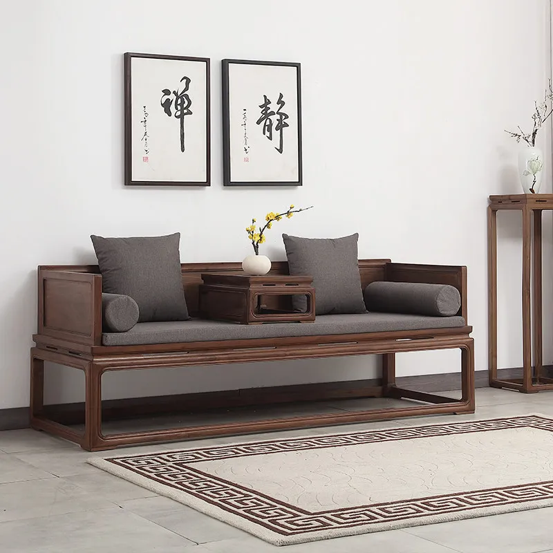 For Black Walnut Luohan Bed, Song Aesthetic Minimalist Daybed & Sofa for Living Room Study