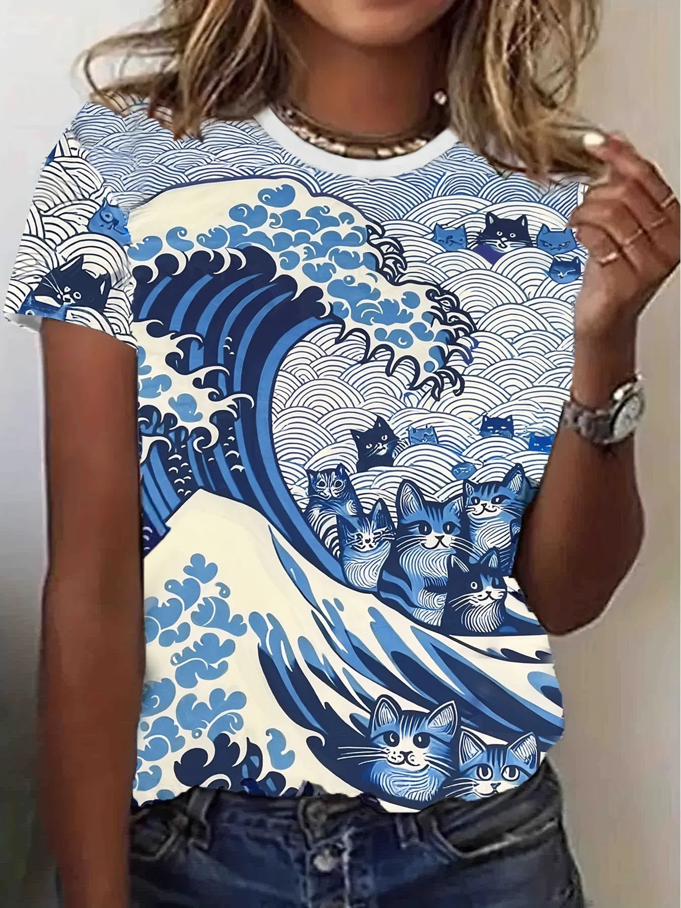 

Summer 2025 Plus Size Short Sleeved Round Neck T-shirt for Women 3D Casual Sports T-shirt for Women Quick Drying and Breathable