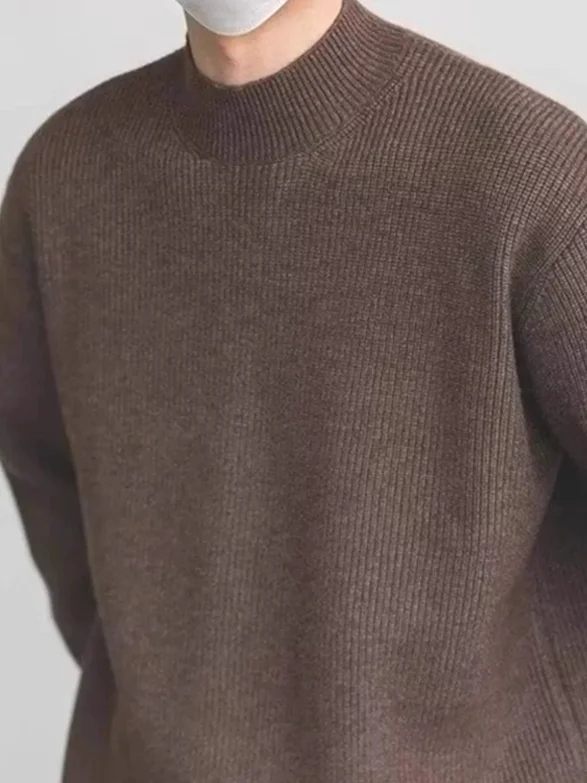 

Men's Slim Fit Long Sve Knitted Sweater f High Collar Wool Core Spun Yarn Texture Warm Inner Wear Casual Youth Sle