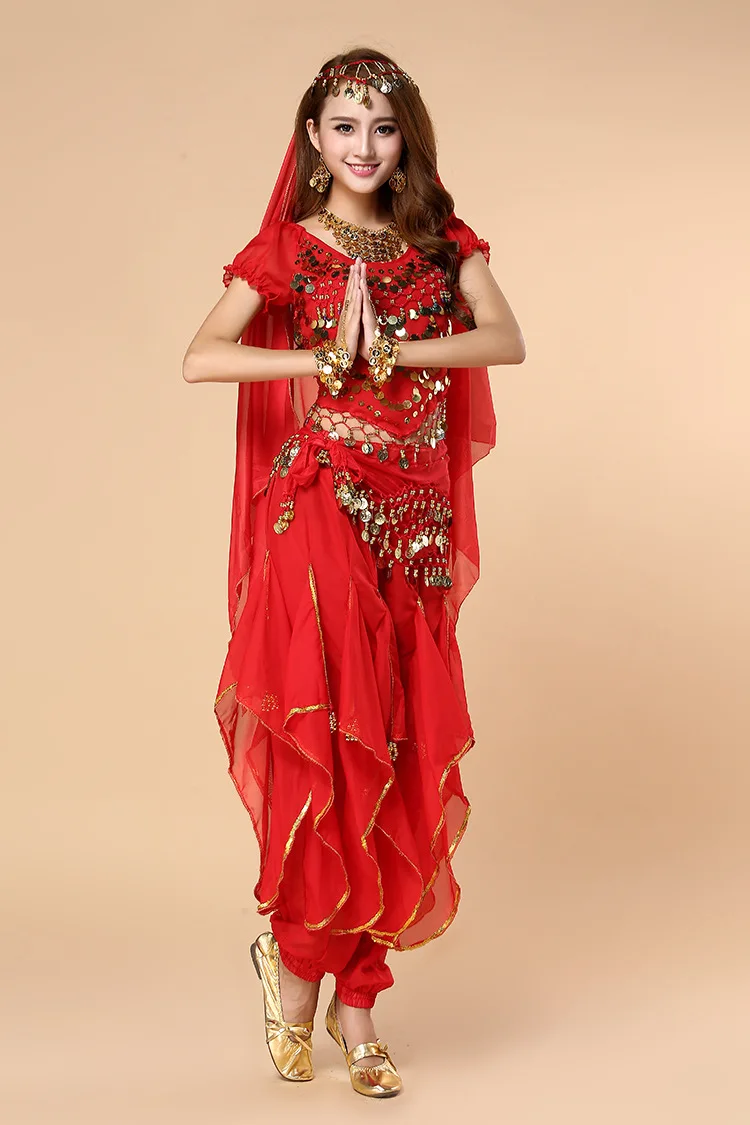 زي أداء الرقص الهندي الجديد بدلة ممارسة الرقص الشرقي للسيدات البالغات بأكمام قصيرة بدلة أداء