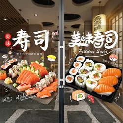 50x70cm Japanese Sushi Shop Stickers Window Glass Door Wall Decor Static Sticker Adhesive Mural Japanese Restaurant Wall Sticker