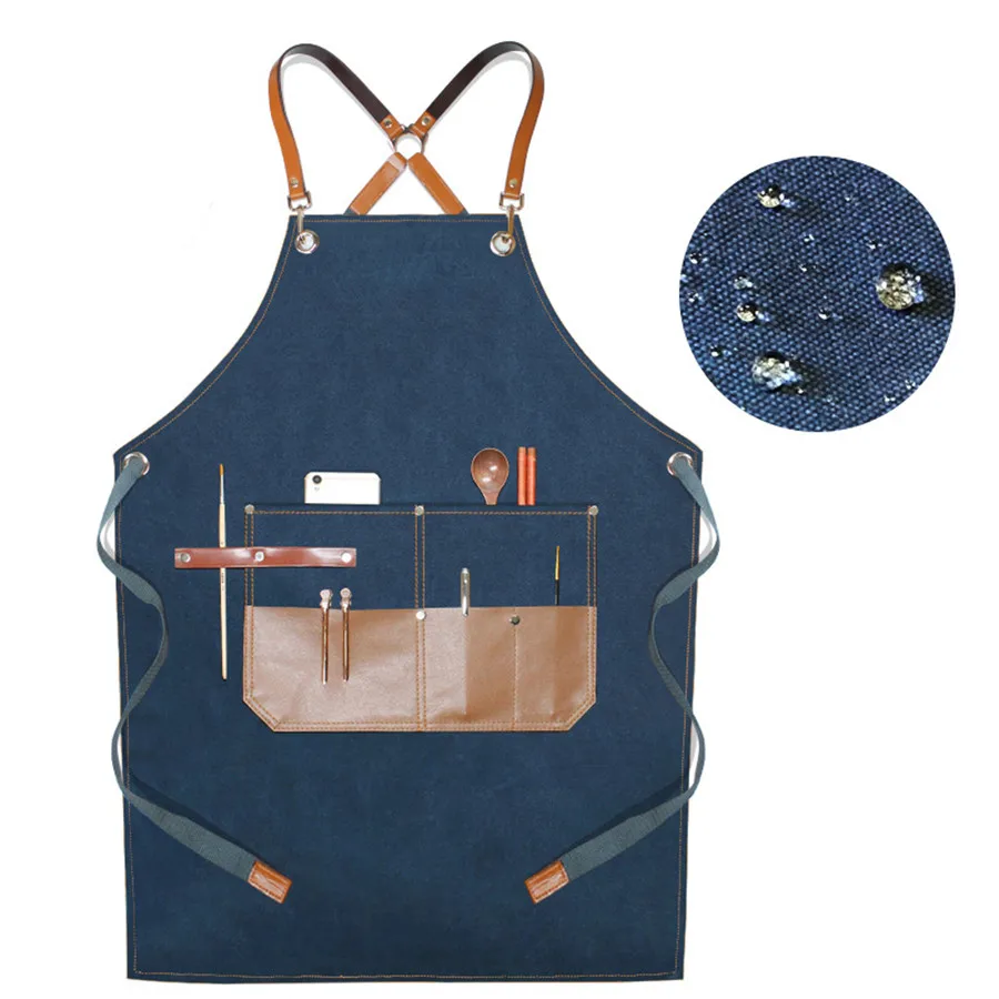 Denim Apron Fashion Unisex Work Tool Bag Bib Art Coffee Maker Barber Dessert Shop Milk Tea Shop Cooking Gardening Pockets