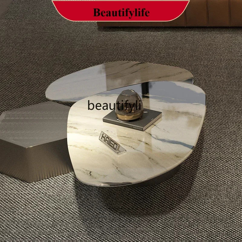 

X H High-end living room coffee table combination polygon irregular creative marble coffee table minimalist Italian style