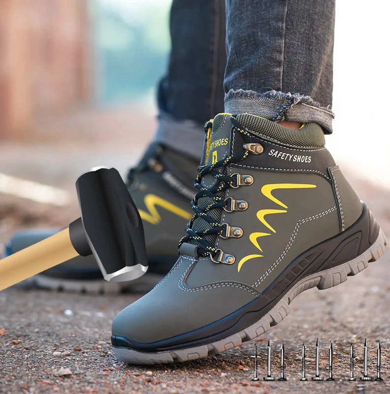 

Men Waterproof Fashion Winter Boots Leather Anti-smash Anti-slip Anti-puncture Working Safety Shoes Green Protective Footwear