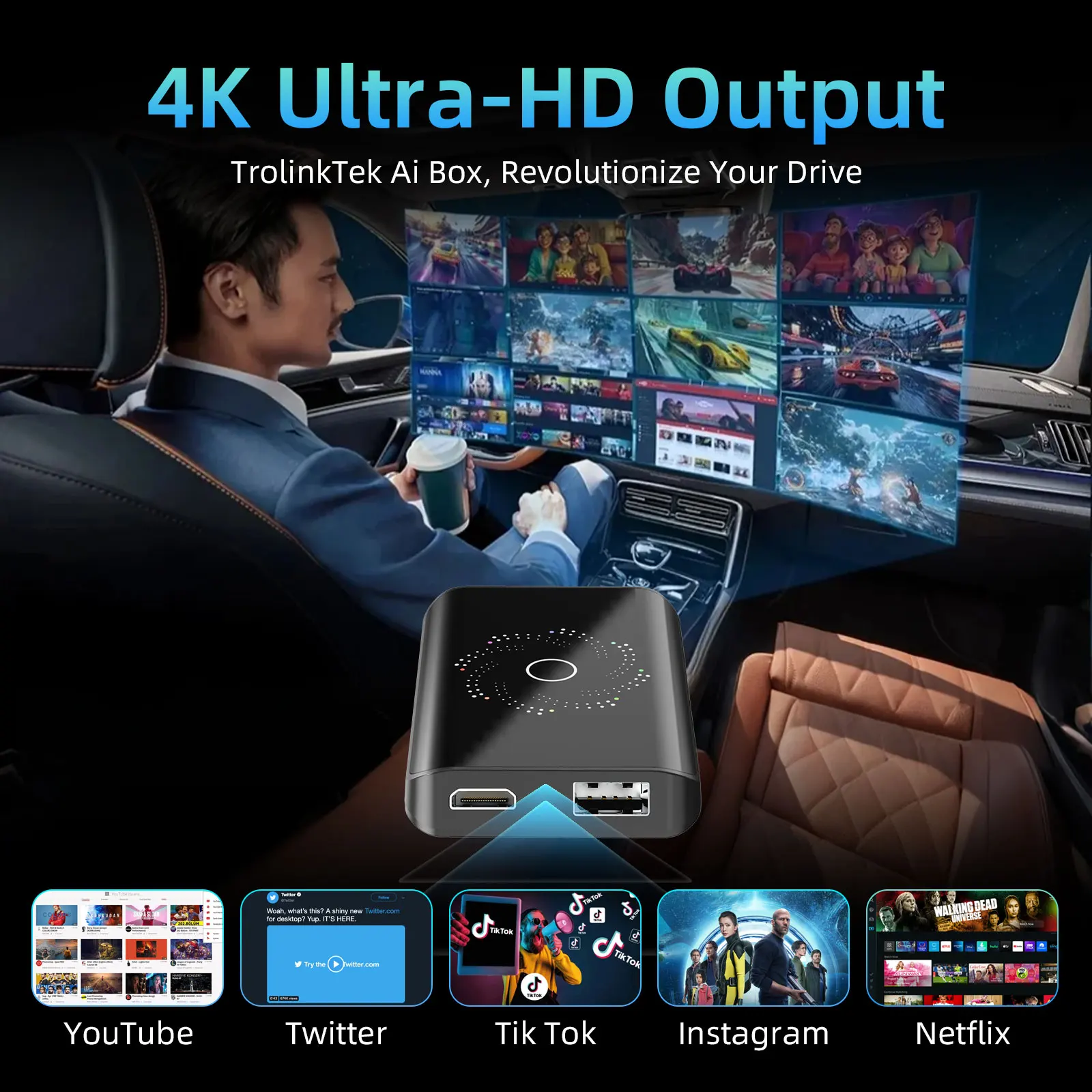 Picture 5: Carplay AI Box Android 13 Wireless Android Auto Smart TV Box For Youtube Netflix Toyota Mazda Hyundai Haval GMC Ford MG VW Kia
