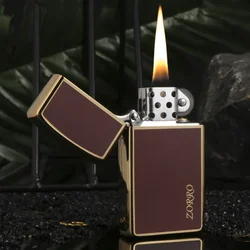 ZORRO Brass Narrow Edition Windproof Kerosene Lighter Classic Grinding Wheel Ignition Open Flame Women's Lighters Smoking Gadget
