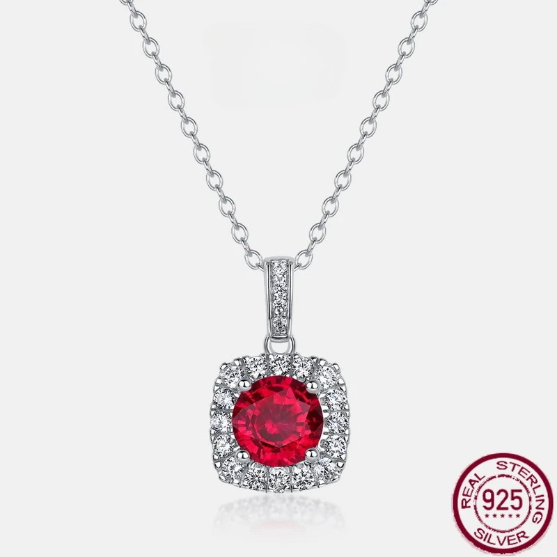 新しい-s925-純銀クラシックファットスクエアシェイプフルダイヤモンドネックレス、レッドトレジャーネックレス、ファッショナブルなインウェディングジュエリー