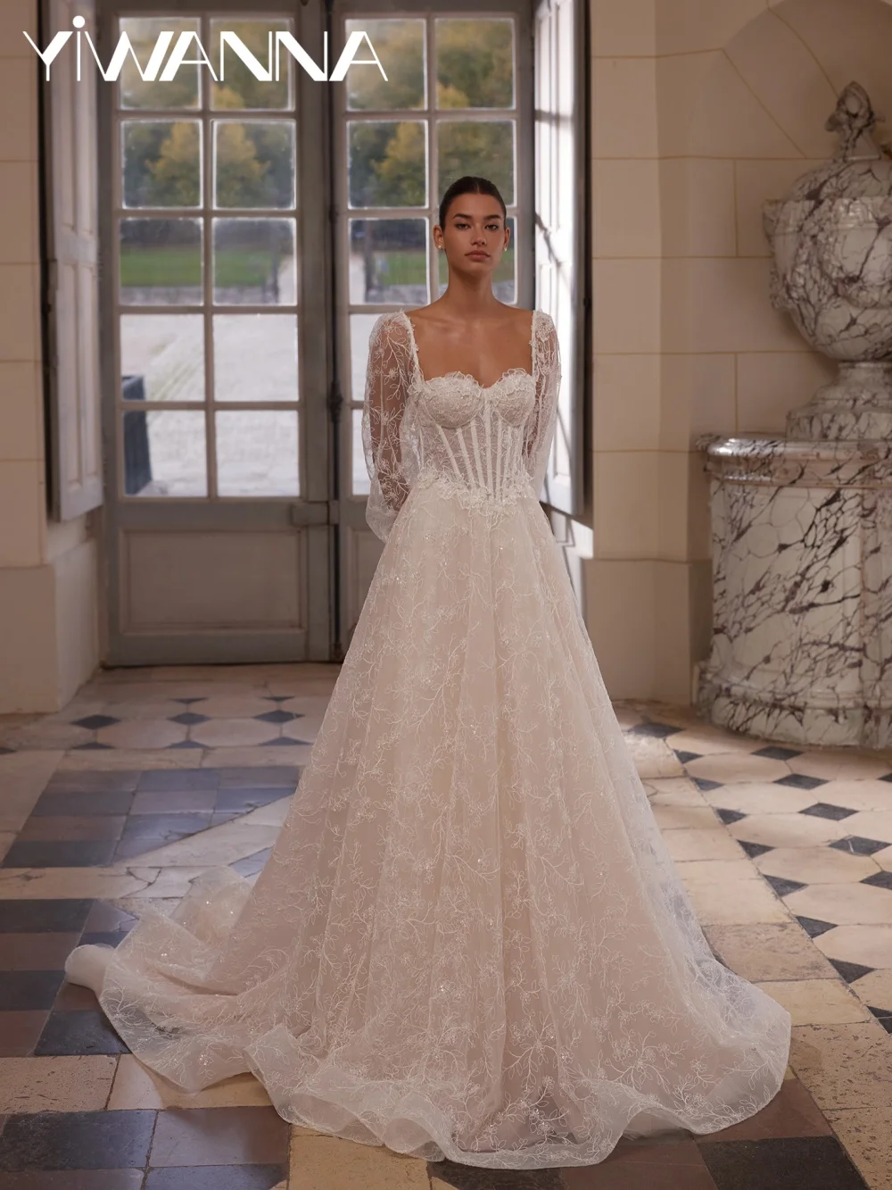 Lace Glamorous Beaded Long Wedding Dress Romantic Sweetheart Neck Bridal Gown New Customized Dreamy A-line Dresses For Bride