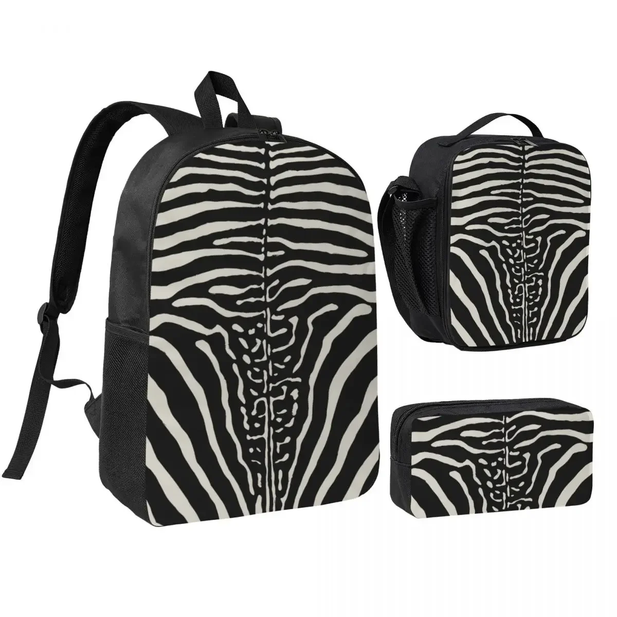 Zebra Stripes Print Skin Hide Texture Backpack BookBag School Bag Laptop Shoulder Bags 3ps Insulated Lunch Bag Pencil Case