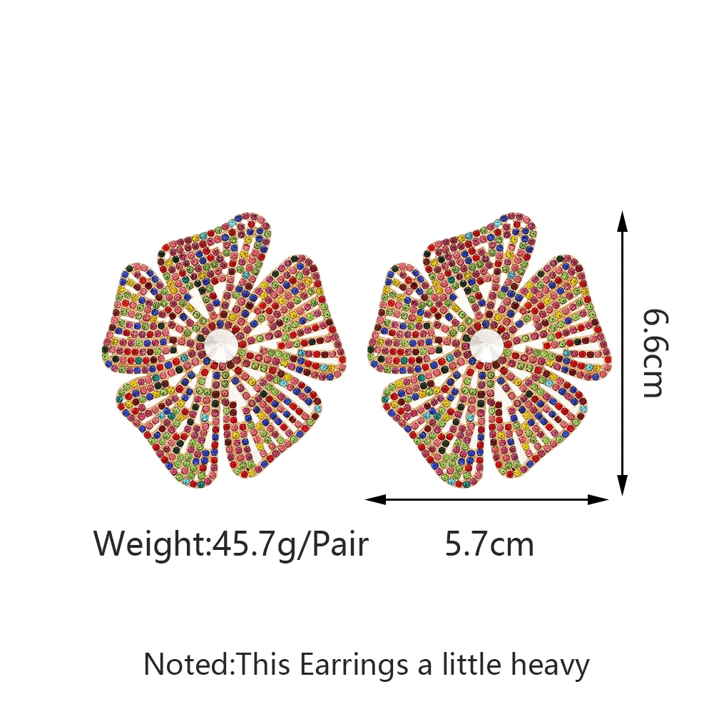 Luxury Design Flower Full Shiny Rhinestone Glamorou Decor Original Bride Wedding Party Jewelry Trend Big Stud Earrings For Women