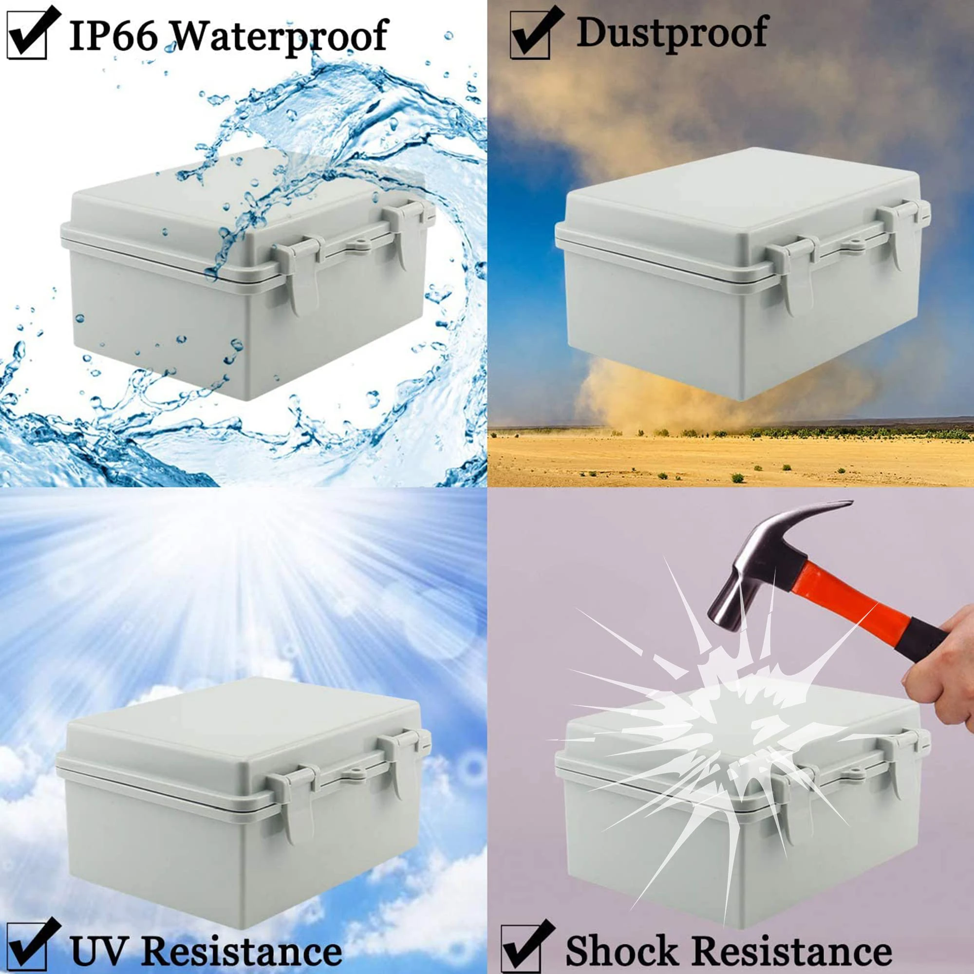 IP66 Waterproof Junction Box Enclosure ABS Plastic with Hinge Buckle Electronic Power Distribution Box for Electrical Project