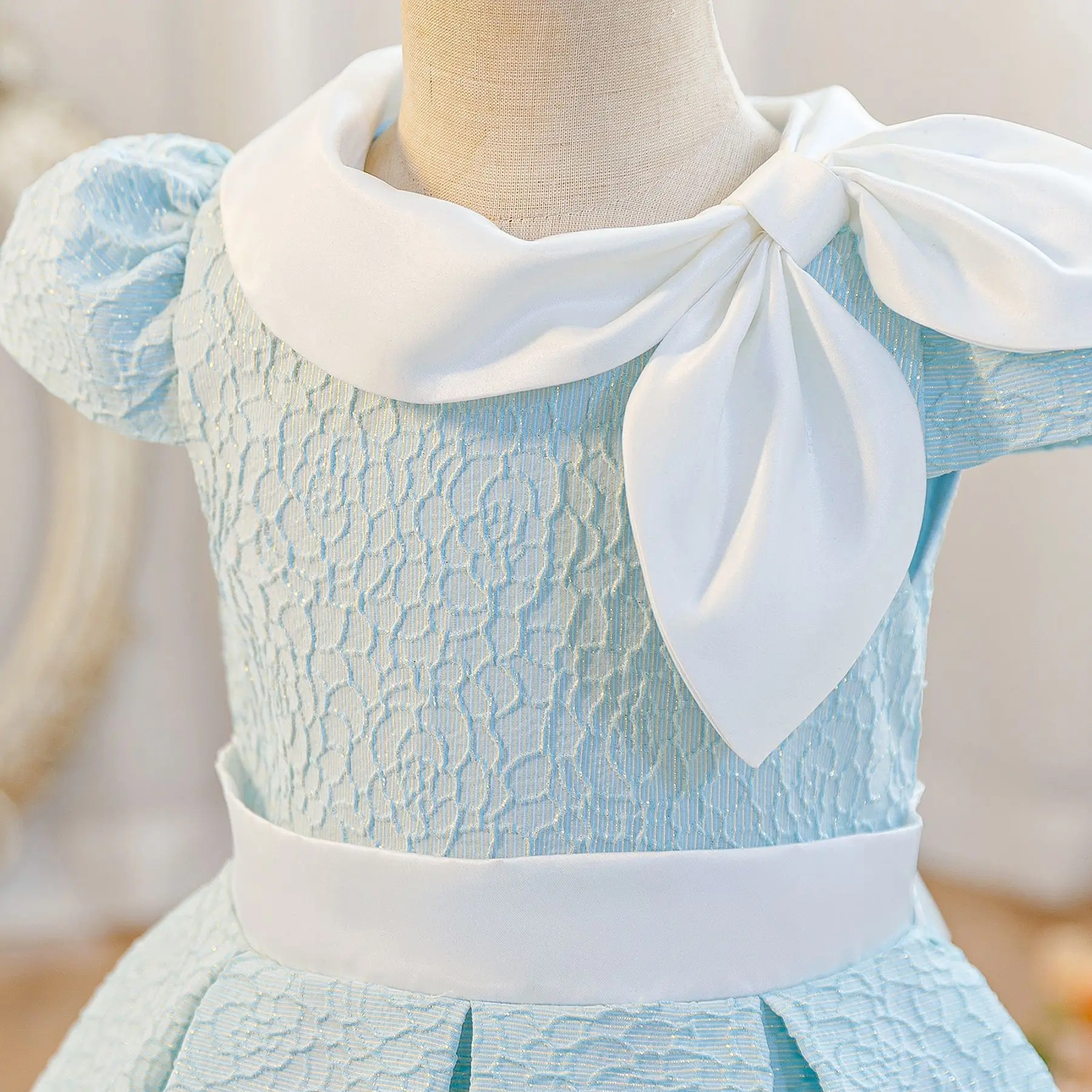 Brief Girls' Princess Dress Blue White Color Block  Child Girl Holiday Dresses Formal Clothes 3 to 10T