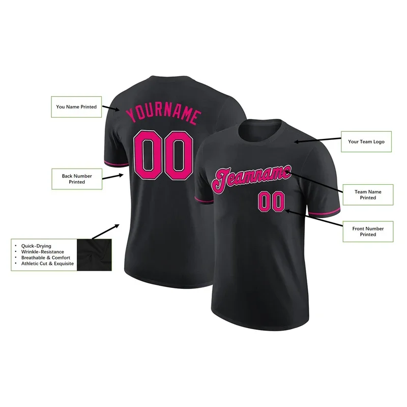 Black Customized Football Jersey for Men Polyester Football Short Sleeves Athletic T- Shirts