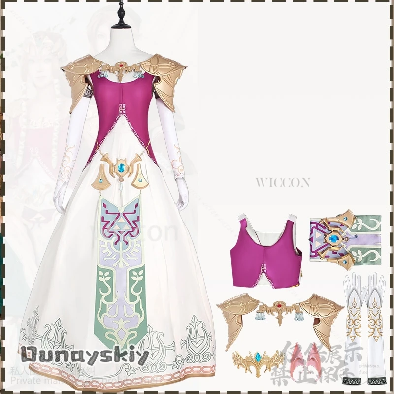 أنيمي لعبة الأميرة تأثيري الكرتون التقليدية طباعة ريترو أنيق فستان طويل لوليتا ثلاثية الأبعاد حمض البوليلاكتيك الدعائم الباروكات مخصصة