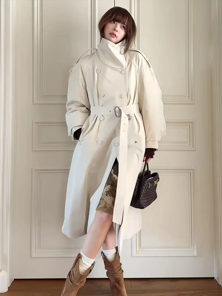 

Женское зимнее пальто средней длины с воротником-стойкой, утепленное, в корейском стиле, для повседневной носки, с пуговицами и дизайнерскими карманами