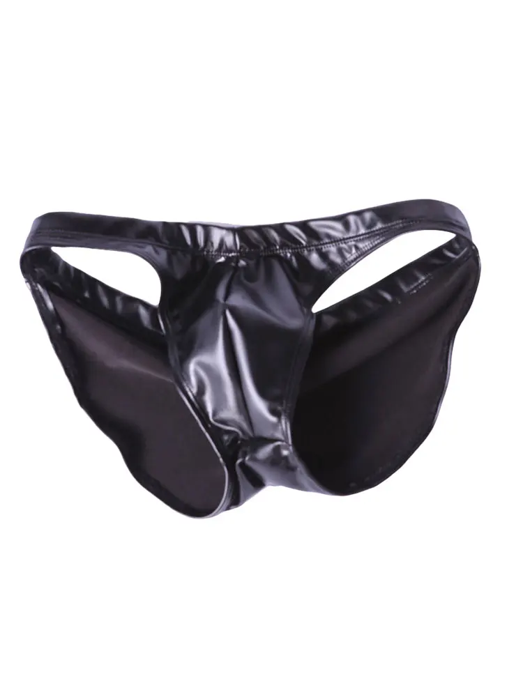 Sexy Men Latex Oil Shiny U Convex Pouch Briefs Low-Rise G-string Shirring Crotch Thongs Bulge Micro Thong T-Back Plus Size