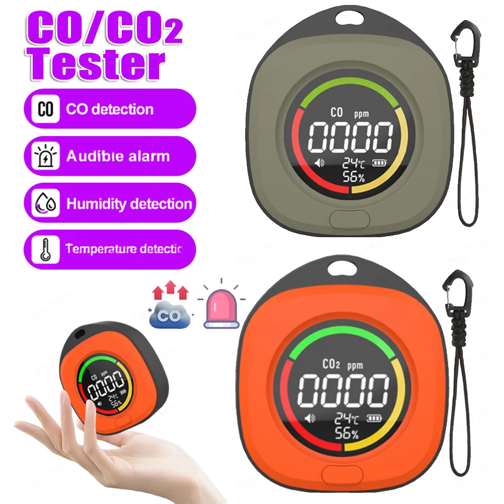 3 In 1 Carbon Monoxide Detector 1000mAh CO Air Quality Monitor CO Detector Alarm Temp Humidity Sensor for Outdoor Camping RV Car