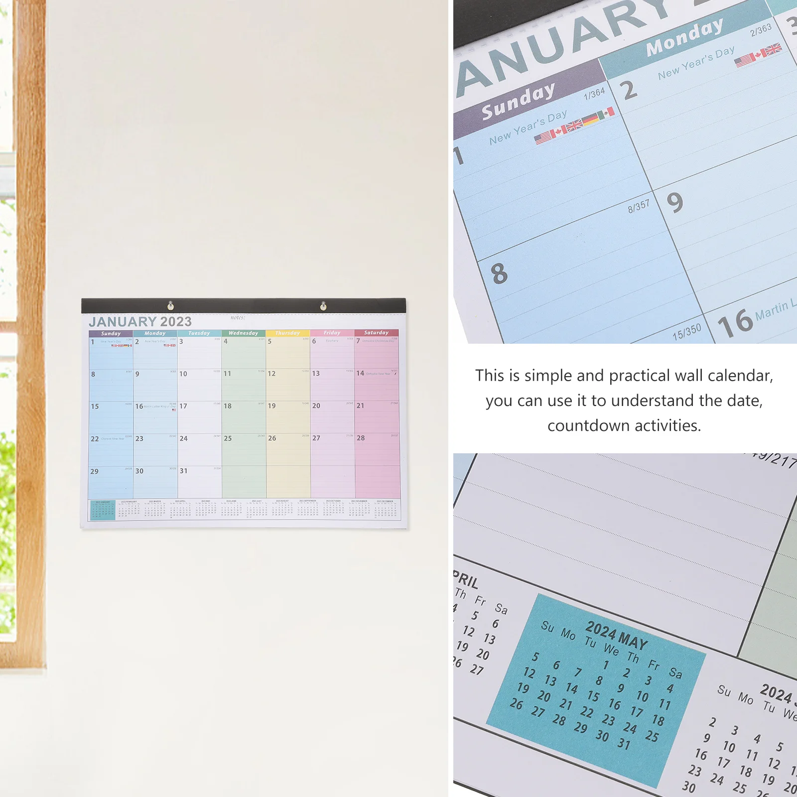 

Stylish 2023-2024 Monthly Wall Calendar Premium Thick Paper Hanging Calendar for Office Use Simple Minimalist Design English