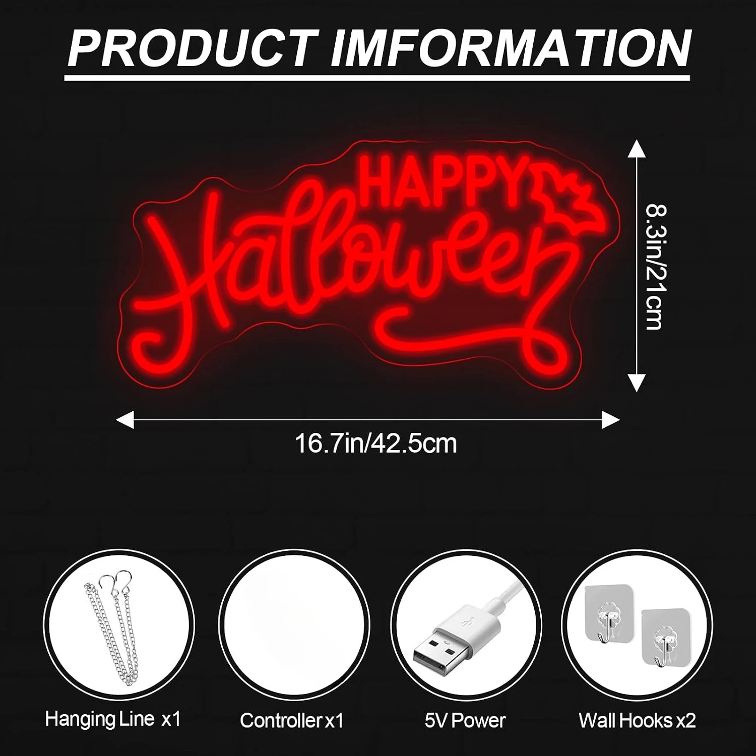 Happy Halloween Neon Sign USB Powered LED Neon Light, Halloween Party Home Bar Haunted House Holiday Bedroom Decoration Gift